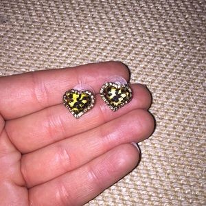 Betsey Johnson heart shaped leopard earrings
